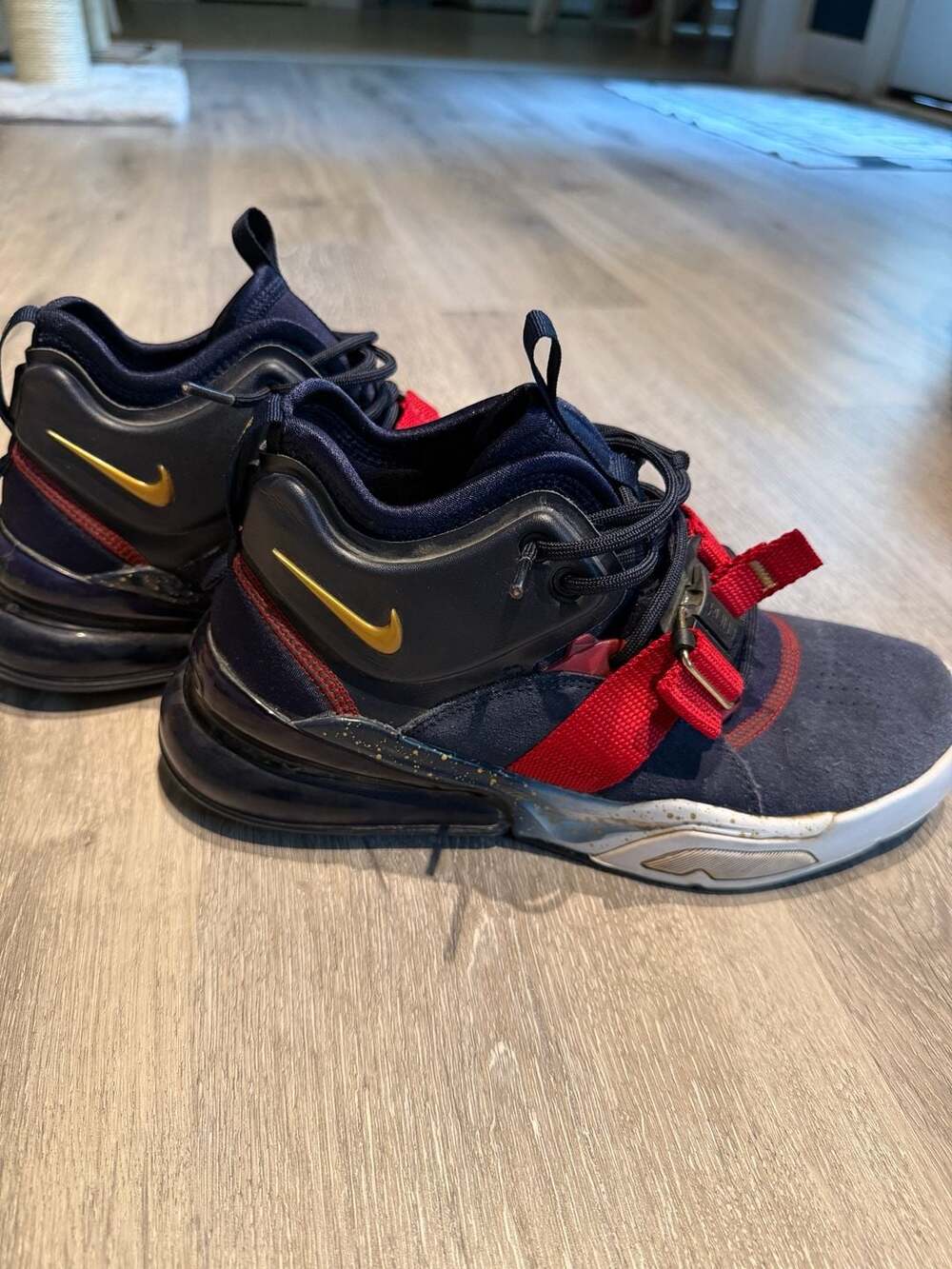 Nike Air Force 270 Big Kids Shoes Obsidian-Metallic Gold-Gym Red AJ8208-400